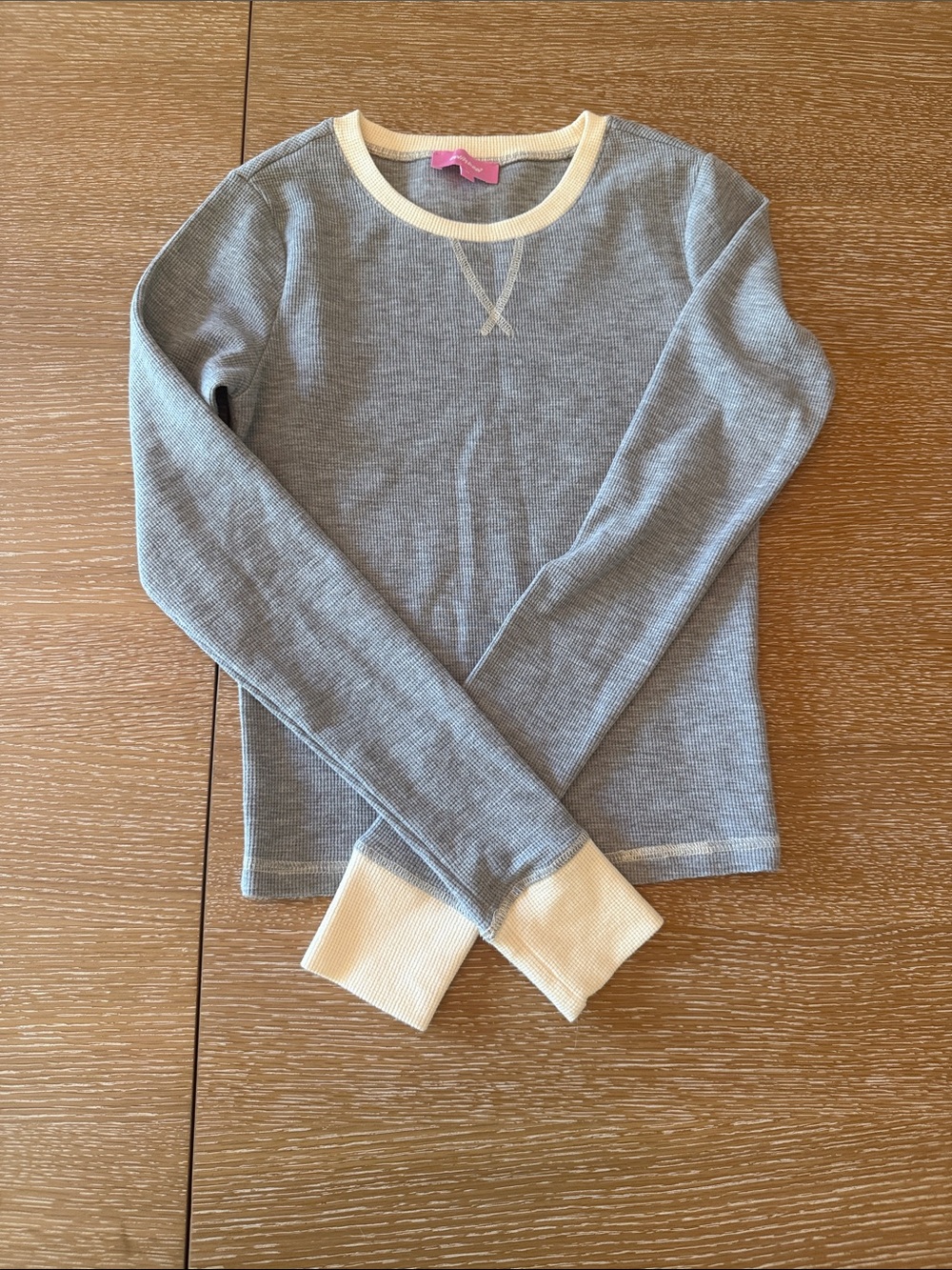 Edikted Gray Long Sleeve Thermal Top with Cream Trim